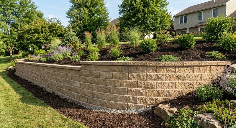 Block Retaining Wall Installation in Rockwall, TX